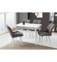 Yanlardan Açılır Ahşap Masa Sandalye Takımı 4 Sandalyeli Ahşap Ayaklı 75X80cm Beyaz