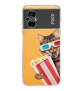 PrintiFy Xiaomi Poco M5 ile Uyumlu 1mm Slim Fit Kedi 1 050b Baskılı Şeffaf  Kılıf