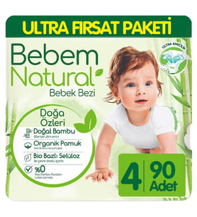 Bebem Natural Bebek Bezi Ultra Fırsat Paketi 4 Beden 90 Adet