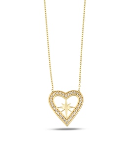 Debora Jewelry 14 Ayar Altın Kalpli Taşlı Kolye