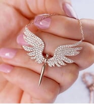 Mareluxe Mikail Meleği Figürlü Zirkon Taş Melek Kanadı 925 Ayar Gümüş Kolye 14 Şubat Sevgililer Günü Hediyesi (Rose - Gold)