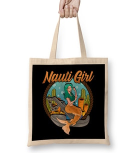 Cute Nauti Girl Mermaid Naughty Nautical Pun Bez Çanta Uzun Saplı