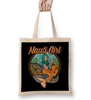 Cute Nauti Girl Mermaid Naughty Nautical Pun Bez Çanta Uzun Saplı