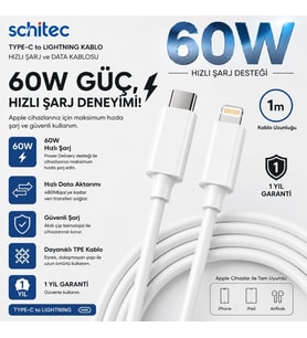 Winex 3A 60W Type-C to Lightning 1Metre Data ve Hızlı Şarj Kablosu Beyaz SX251M