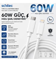 Winex 3A 60W Type-C to Lightning 1Metre Data ve Hızlı Şarj Kablosu Beyaz SX251M