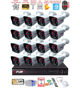 FURY 16 Kameralı 2MP Full HD Görüntü 6 Atom Led Gece Görüşlü Dış Mekan Güvenlik Kamerası Seti 1TB