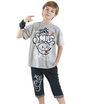 Just Smile Erkek Çocuk T-shirt Kapri Şort Takım (Gri)