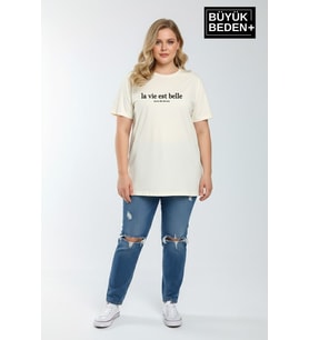 Kadın Büyük Beden L.v. Est Belle Baskılı 3xl-6xl Bisiklet Yaka Tshırt SPR26BTSK510-17