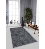 Gri Vintage Kaymaz Tabanlı Makinede Yıkanabilir Halı KR032 - 100 x 160 cm