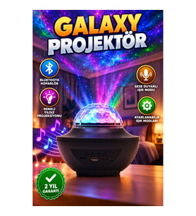 Sesle Aktifleşen Bluetooth Hoparlörlü Ayarlanabilir Galaxy Yıldız Projektörü Gece Lambası