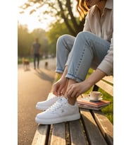 Enoch Suni Deri Beyaz Düz Tabanlı Erkek Casual Sneaker Ayakkabı