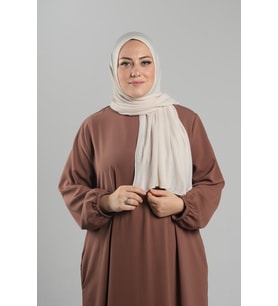 Bej Pratik Hazır Geçmeli Tesettür Şal Örme Kumaş Sade 2118_12