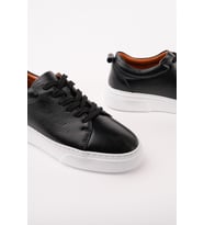 Muggo LEONS Hakiki Deri Erkek Kalın Taban Bağcıklı Günlük Casual Sneaker (Siyah - Beyaz)