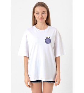 One Piece Anime Gomu Gomu Devil Fruit Beyaz Kadın Oversize Tshirt