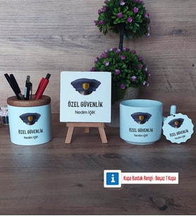 Özel Güvenlik Görevlisi Dekoratif Taş, Kalemlik, T Kupa Bardak, Ahşap Anahtarlık Hediye (Model 1)