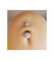 Taşlı Uçlu 316 L Çelik Göbek Piercingi Silver Renk Minimal Taşlı (Çok Renkli)