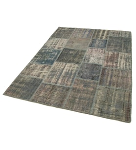 Gri Halı Bohem Stil Eskitme Yüzeyli Geometrik Motifli Salon Halısı El Dokuma Özel Seri