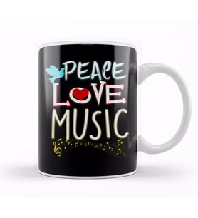 Cute Peace Love Music Hippie Hipster Festival Kupa Bardak Porselen