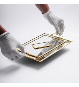 Nişan Takımı  3 Parça  Ayna Tepsi  Yüzüklük  Pirinç & Gold
