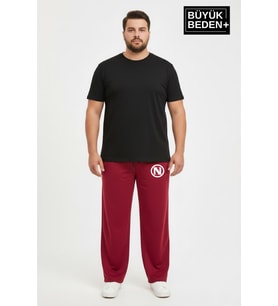 Erkek Büyük Beden N Logo Baskılı Rahat Kesim Lastikli Bel Paça Reçme Eşofman Altı SPR26EA952-4 (Burgundy)