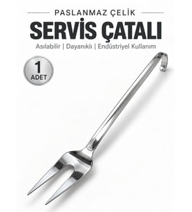 Beylini Endüstriyel Sanayi Tipi Servis Çatalı Paslanmaz Çelik Uzun Saplı Lokanta Restoran Yemekhane Asılabilir Mutfak Çatalı