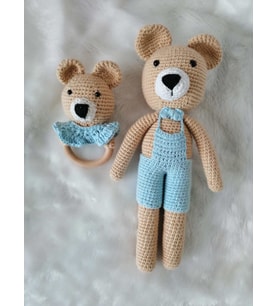 Bizim Ayıcık Uyku Arkadaşı ve Çıngırak Amigurumi Organik Oyuncak