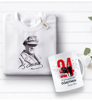 BK Gift Kişiye Özel Öğretmenler Günü Tasarımlı Kupa Bardak ve Atatürk Baskılı Tişört Hediye Seti- 1-4, Öğretmene Hediye, Öğretmenler Günü, 100. Yıl Hediyesi