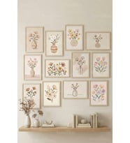 12 Parça Soft Floral Illustration 2 Renk Seçenekli Çerçeve Görünümlü Tablo Seti