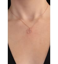 Kadın 925 Ayar Gümüş Rose Kaplama Beyaz Zirkon Taşlı pırlanta tektaş kalpli Kolye