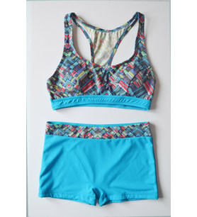 Beria Kadın Desenli Bralet Toparlayıcı Şortlu Açık Mavi Bikini Takımı