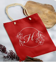 BK Gift Kişiye Özel Harfli Kırmızı Halat Saplı Kumaş Bez Çanta-5, Baskılı Omuz Çantası, Alışveriş Çantası