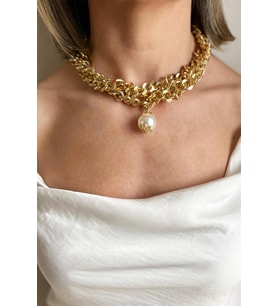 Büyük İnci Detaylı Üçlü Choker Kolye