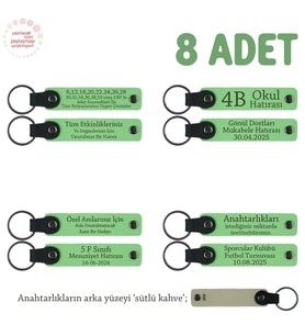 Yüzme Kursu Mezuniyet Hediyesi, Üzerine İsim Yazılabilen 8'li Set Anahtarlık, Fıstık Yeşil & S Kahve
