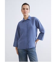 LCWAIKIKI Classic İndigo Çizgili Oversize Kadın Gömlek