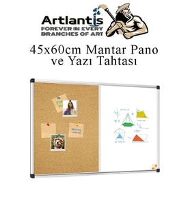 Çift Fonksiyonlu Yazı Tahtası ve Mantar Pano 45x60 cm 1 Adet Alüminyum Çerçeveli Mantar Panolu Yazı Tahtası