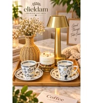 Doğum Günü Özel Gün Kedi ve Tavşan Desenli 2'li Porselen Fincan, Mum ve Masa Lambası Seti