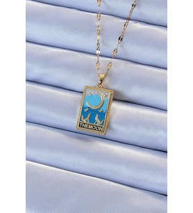 316L Çelik Zincir Altın Renk Mavi Mineli Ay Figür Tarot Kolye - TJ-BKO9213