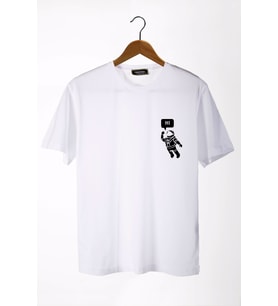 Erkek Beyaz Astronot Baskılı Bisiklet Yaka Oversize Rahat Kalıp Basic T-Shirt 22Y-3400761-3