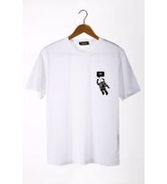 Erkek Beyaz Astronot Baskılı Bisiklet Yaka Oversize Rahat Kalıp Basic T-Shirt 22Y-3400761-3