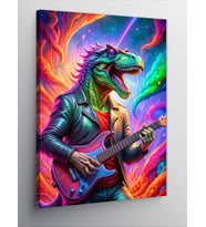 Kanvas Tablo Elektro Gitar Çalan Gözlüklü Dinozor