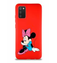 Samsung Galaxy A02S Soft Premier Kapak Minnie Mouse-E Tasarımlı Silikon Kılıf - Kırmızı (Şeffaf)