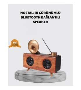Mey İthalat® Nostaljik Gramofon Bluetooth Hoparlör – FM Radyo + USB + SD Kart Destekli