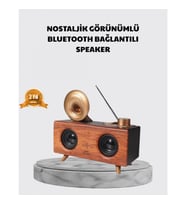 Mey İthalat® Nostaljik Gramofon Bluetooth Hoparlör – FM Radyo + USB + SD Kart Destekli