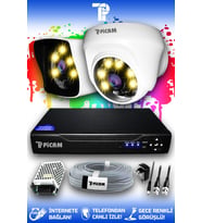PICAM 2 Kameralı Kare 1 İç Kamera Set HDD'siz Full HD Renkli Gece Görüşlü Güvenlik Kamerası Sistemi