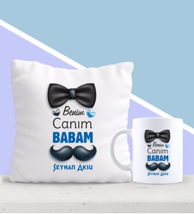 BK Gift Kişiye Özel Canım Babam Tasarımlı Yastık ve Kupa Seti-2 (Model 1)