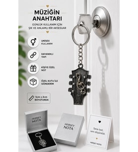 Gümüş Renk Sol Anahtarlı Gitar Kafa Anahtarlık Metal Müzik Anahtarlığı Unisex