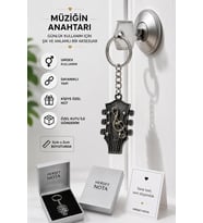 Gümüş Renk Sol Anahtarlı Gitar Kafa Anahtarlık Metal Müzik Anahtarlığı Unisex