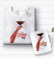 BK Gift Kişiye Özel İlk Babalar Günü Tasarımlı Beyaz Tişört ve Kupa Seti-4 (Model 1)