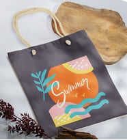 BK Gift Yaz Temalı Antrasit Halat Saplı Kumaş Plaj Çantası -15, Baskılı Omuz Çantası, Alışveriş Çantası, Arkadaşa Hediye, Sevgiliye Hediye