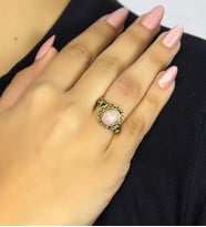 Doğal Taş Pembe Kuvars Taşlı Antik Model Kadın Ayarlanabillir Yüzük euy80pk